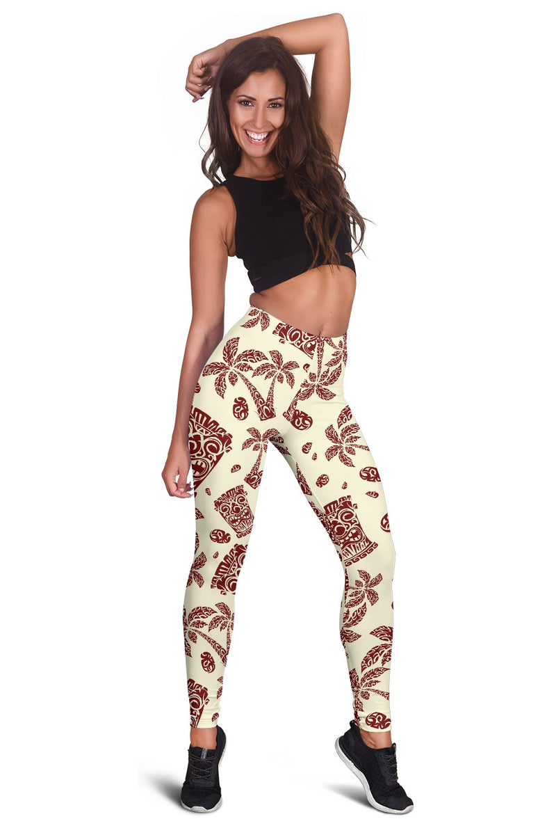 Tiki Tribal Mask Palm Tree Women Leggings