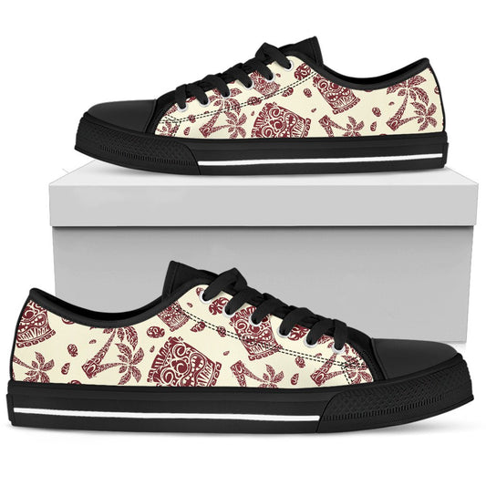 Tiki Tribal Mask Palm Tree Women Low Top Shoes