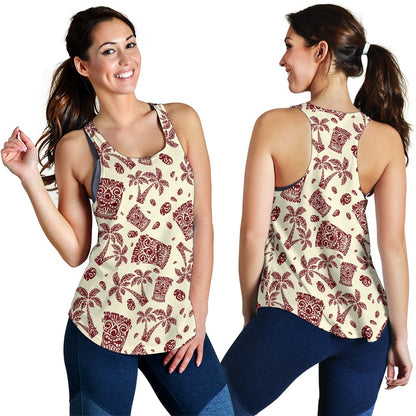 Tiki Tribal Mask Palm Tree Women Racerback Tank Top