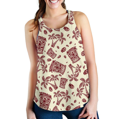 Tiki Tribal Mask Palm Tree Women Racerback Tank Top