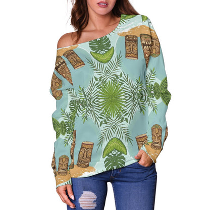 Tiki Wood Island Off Shoulder Sweatshirt