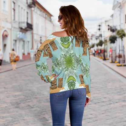 Tiki Wood Island Off Shoulder Sweatshirt