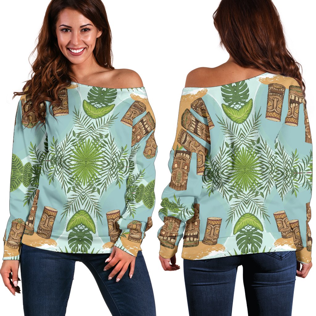 Tiki Wood Island Off Shoulder Sweatshirt