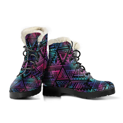 Tribal Aztec Dark Multicolor Faux Fur Leather Boots