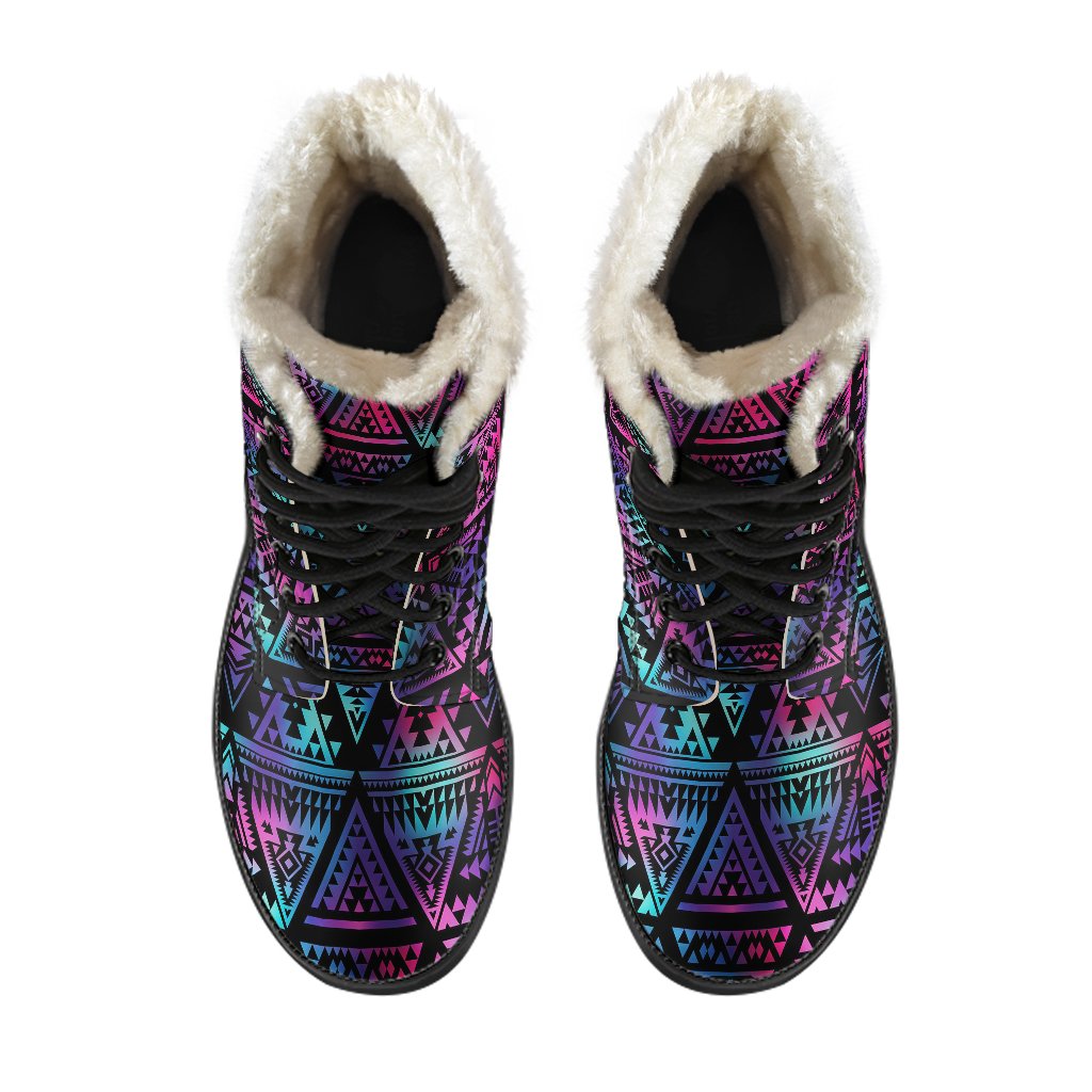 Tribal Aztec Dark Multicolor Faux Fur Leather Boots
