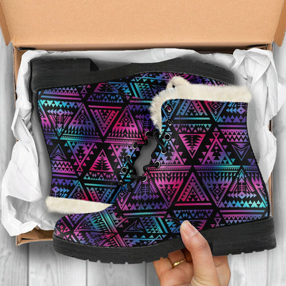 Tribal Aztec Dark Multicolor Faux Fur Leather Boots