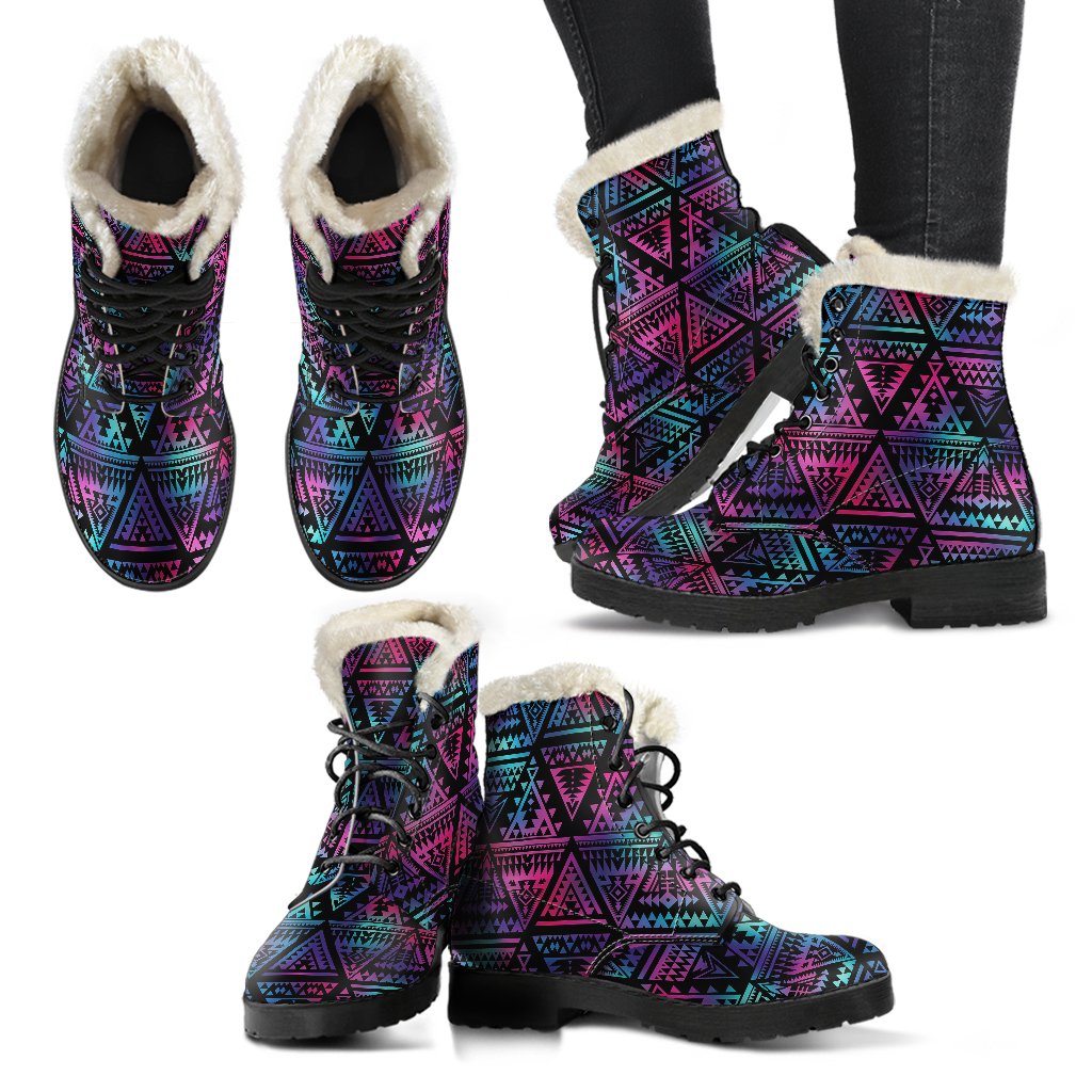 Tribal Aztec Dark Multicolor Faux Fur Leather Boots