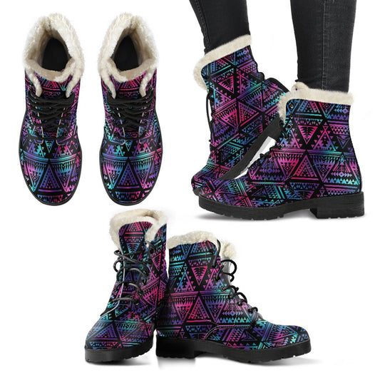 Tribal Aztec Dark Multicolor Faux Fur Leather Boots
