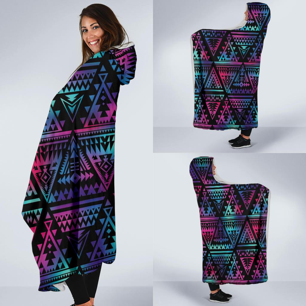Tribal aztec Dark Multicolor Hooded Blanket-JORJUNE.COM