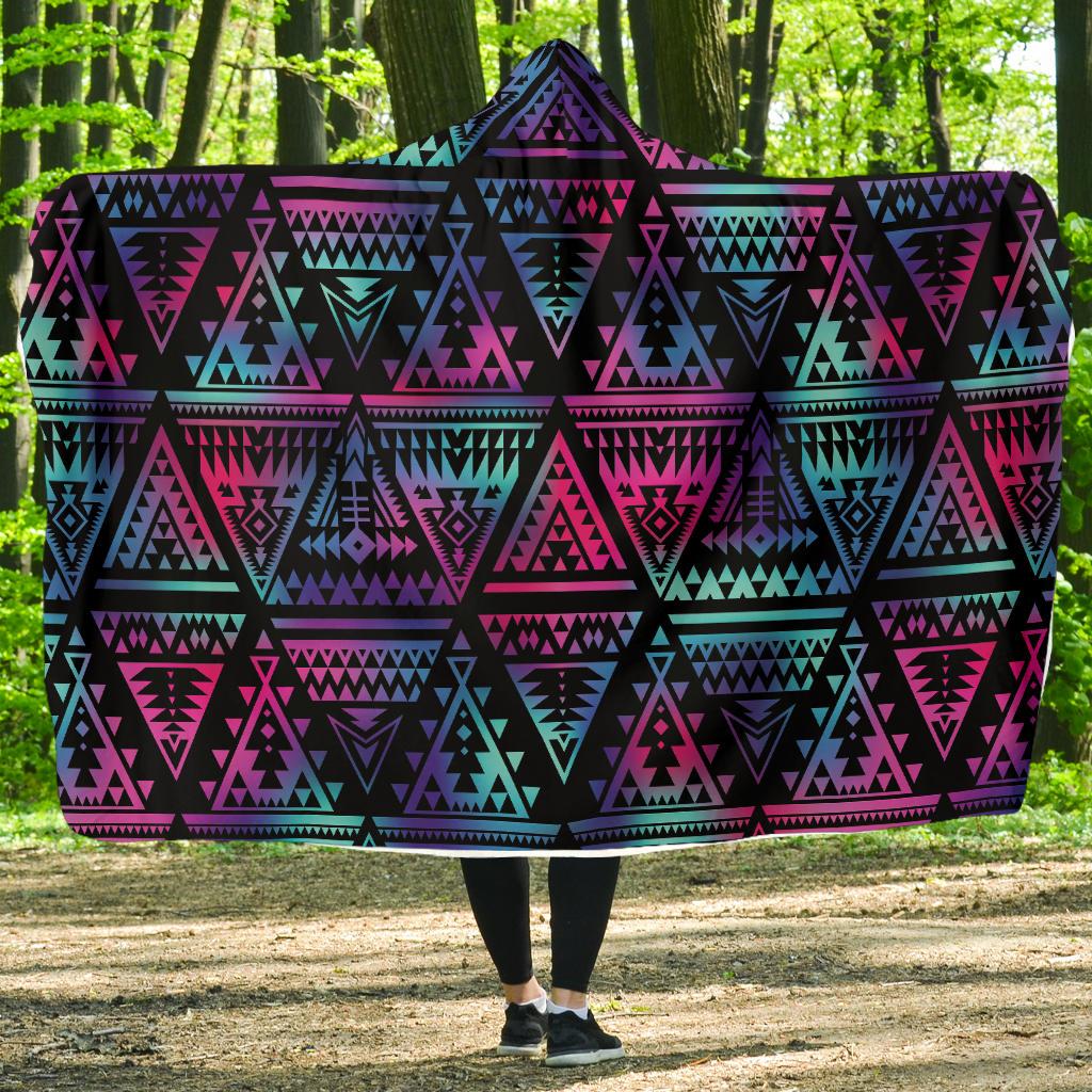 Tribal aztec Dark Multicolor Hooded Blanket-JORJUNE.COM