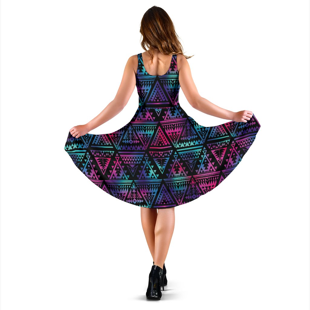 Tribal Aztec Dark Multicolor Sleeveless Mini Dress
