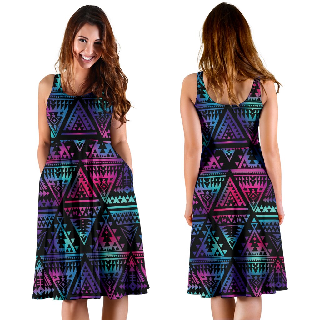 Tribal Aztec Dark Multicolor Sleeveless Mini Dress