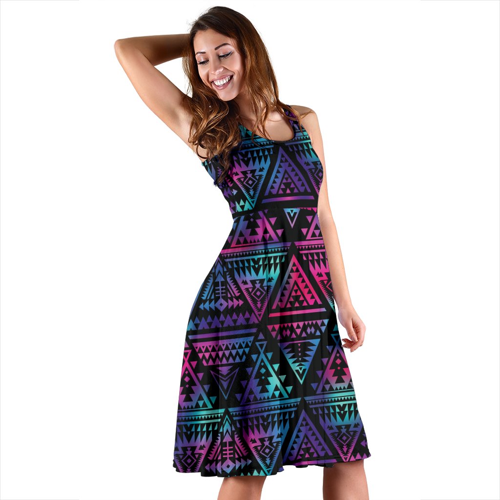 Tribal Aztec Dark Multicolor Sleeveless Mini Dress