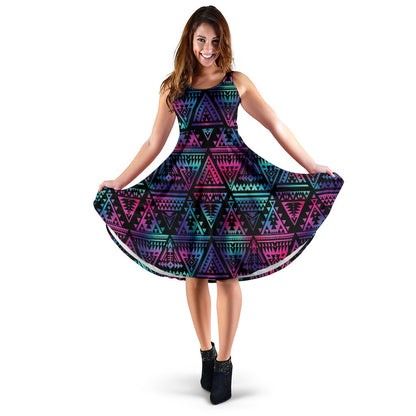 Tribal Aztec Dark Multicolor Sleeveless Mini Dress