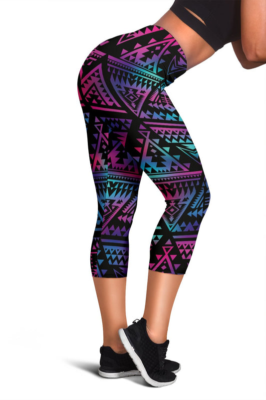 Tribal Aztec Dark Multicolor Women Capris