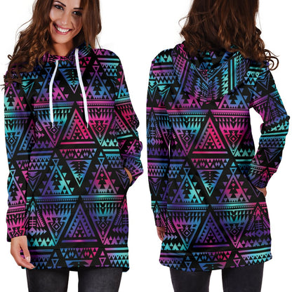 Tribal Aztec Dark Multicolor Women Hoodie Dress