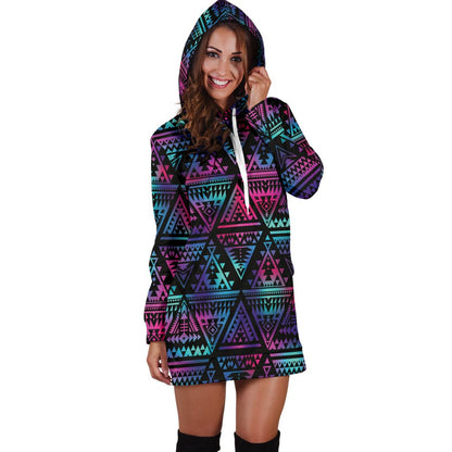 Tribal Aztec Dark Multicolor Women Hoodie Dress