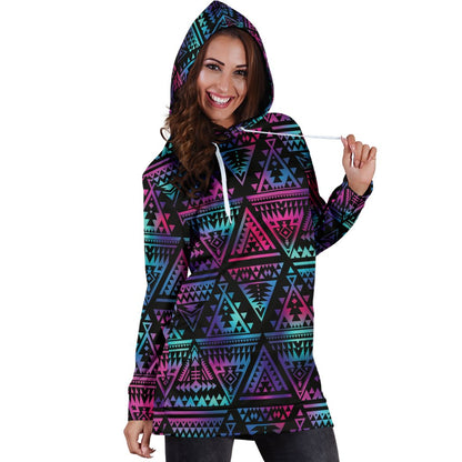 Tribal Aztec Dark Multicolor Women Hoodie Dress