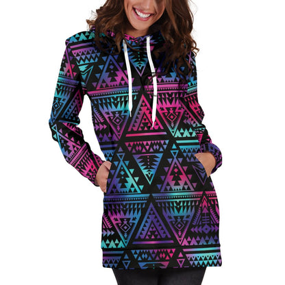 Tribal Aztec Dark Multicolor Women Hoodie Dress