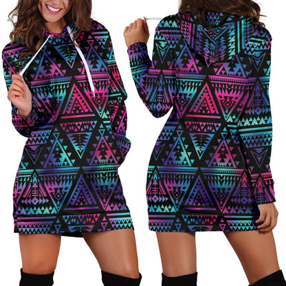 Tribal Aztec Dark Multicolor Women Hoodie Dress