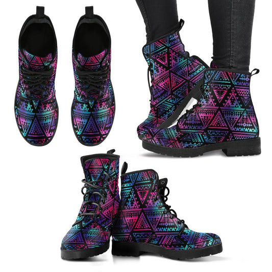 Tribal Aztec Dark Multicolor Women Leather Boots
