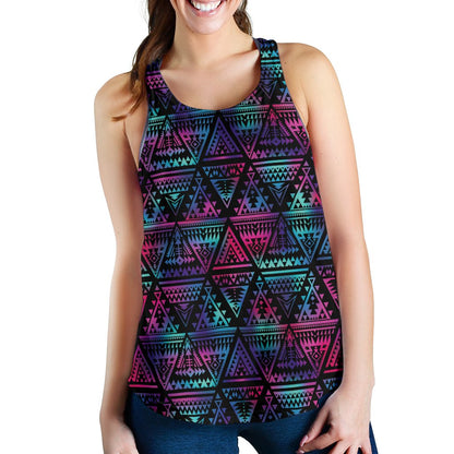 Tribal aztec Dark Multicolor Women Racerback Tank Top