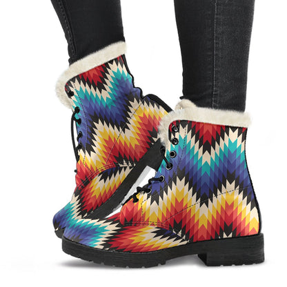 Tribal Aztec Indians Native American Faux Fur Leather Boots