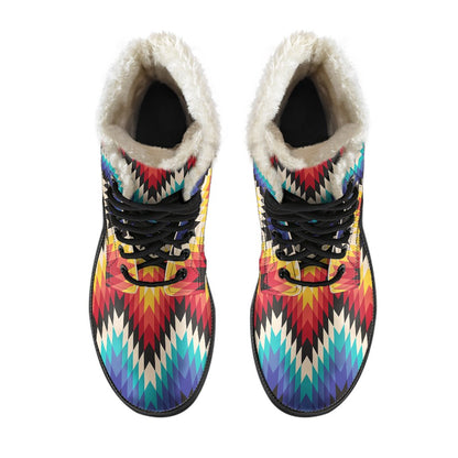 Tribal Aztec Indians Native American Faux Fur Leather Boots