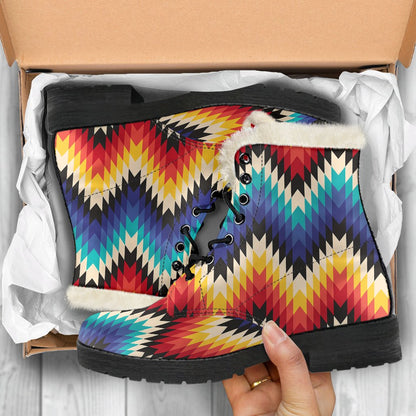 Tribal Aztec Indians Native American Faux Fur Leather Boots