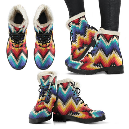 Tribal Aztec Indians Native American Faux Fur Leather Boots