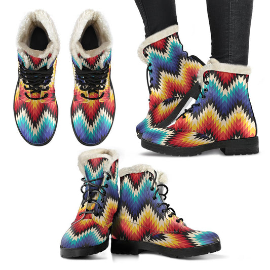 Tribal Aztec Indians Native American Faux Fur Leather Boots