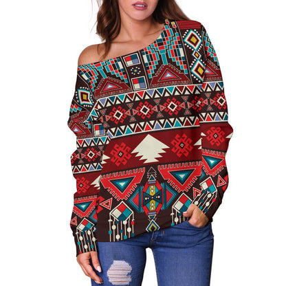 Tribal Aztec Indians Native American Off Shoulder Sweatshirt