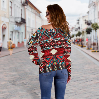 Tribal Aztec Indians Native American Off Shoulder Sweatshirt