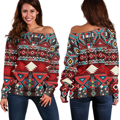 Tribal Aztec Indians Native American Off Shoulder Sweatshirt