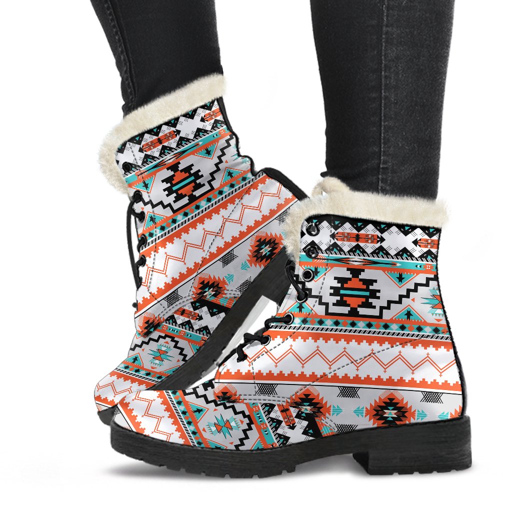 Tribal Aztec Indians Pattern Faux Fur Leather Boots