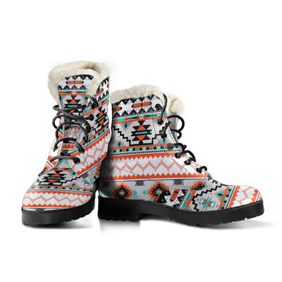 Tribal Aztec Indians Pattern Faux Fur Leather Boots