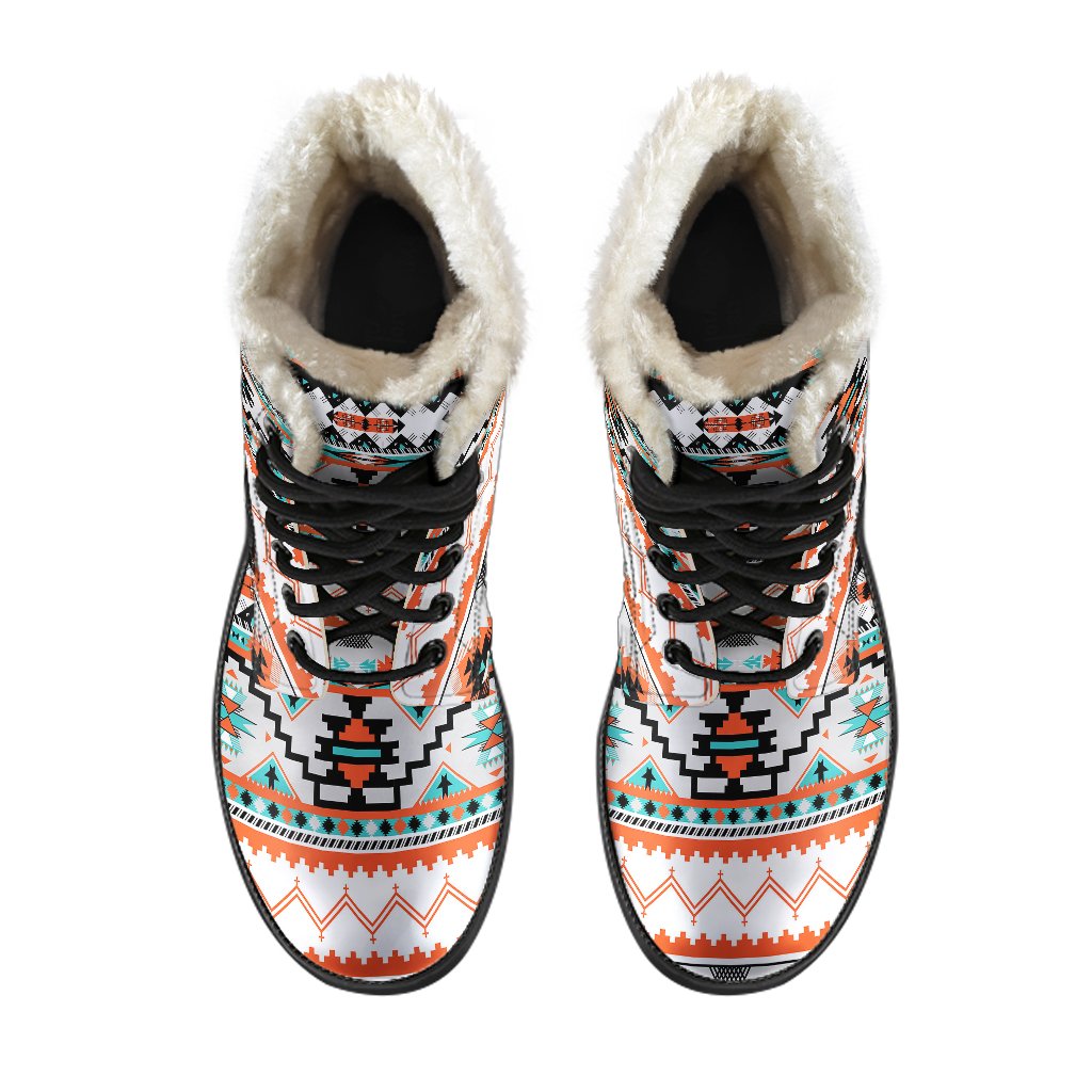 Tribal Aztec Indians Pattern Faux Fur Leather Boots