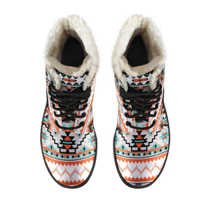 Tribal Aztec Indians Pattern Faux Fur Leather Boots