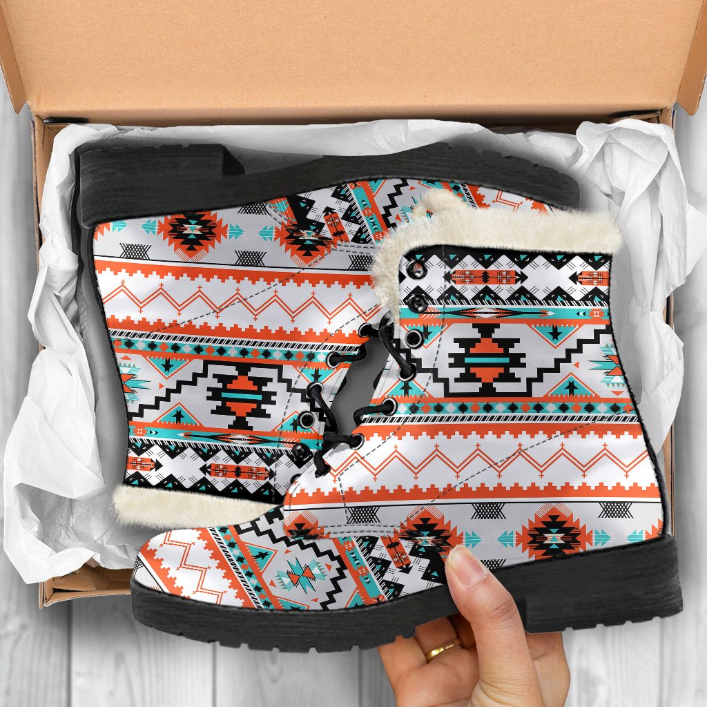 Tribal Aztec Indians Pattern Faux Fur Leather Boots