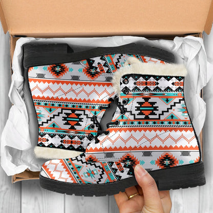 Tribal Aztec Indians Pattern Faux Fur Leather Boots