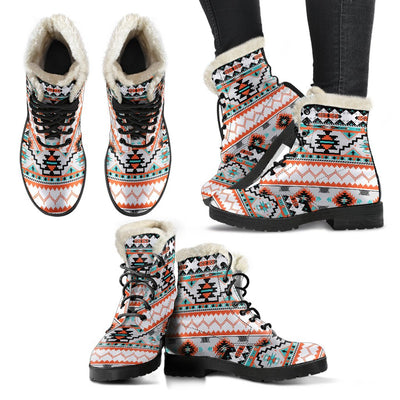 Tribal Aztec Indians Pattern Faux Fur Leather Boots