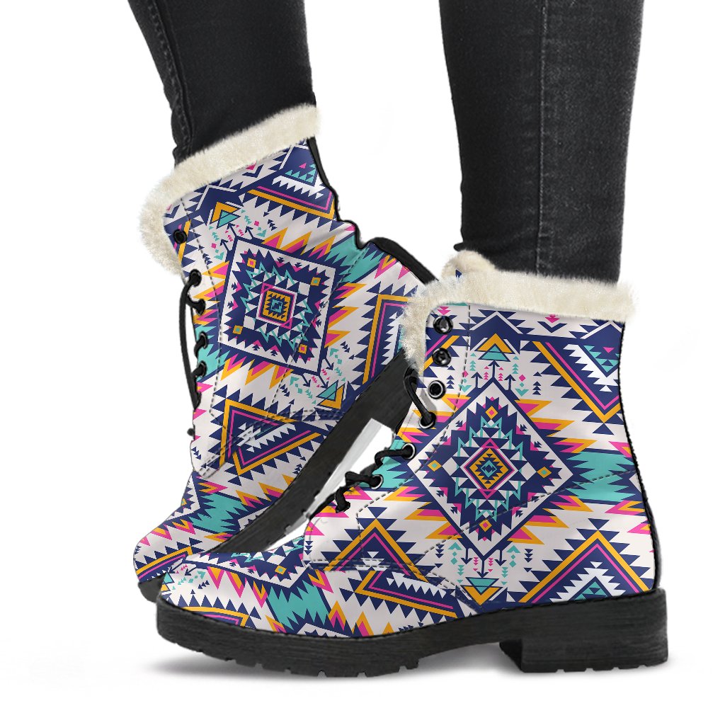 Tribal Aztec Native American Faux Fur Leather Boots