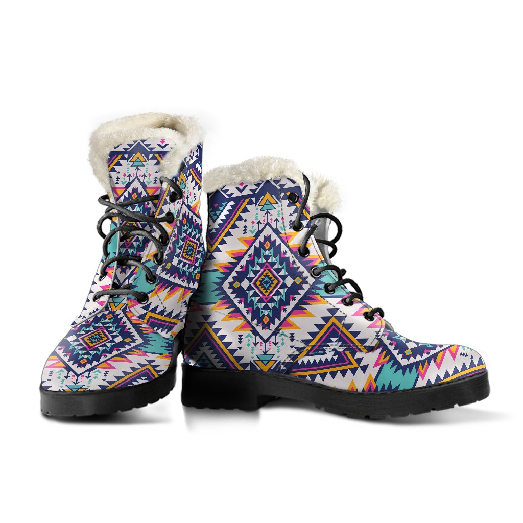 Tribal Aztec Native American Faux Fur Leather Boots