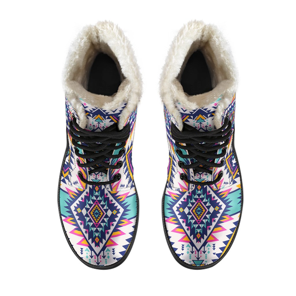 Tribal Aztec Native American Faux Fur Leather Boots