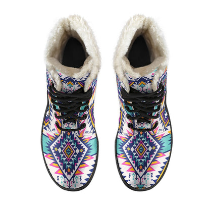 Tribal Aztec Native American Faux Fur Leather Boots