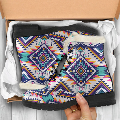 Tribal Aztec Native American Faux Fur Leather Boots