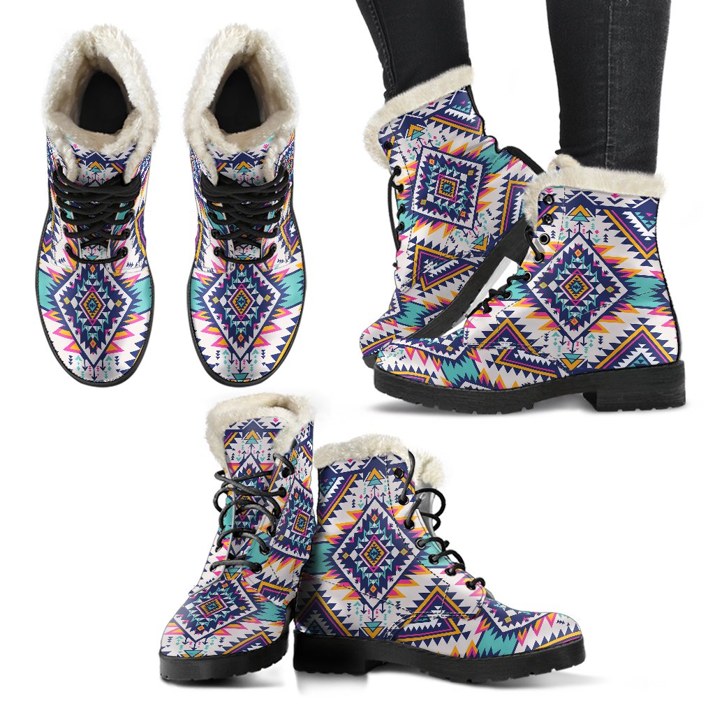 Tribal Aztec Native American Faux Fur Leather Boots