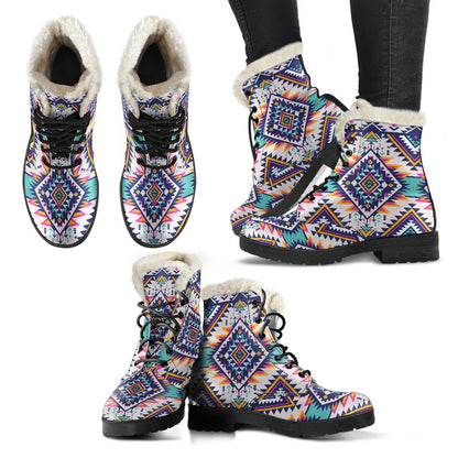 Tribal Aztec Native American Faux Fur Leather Boots