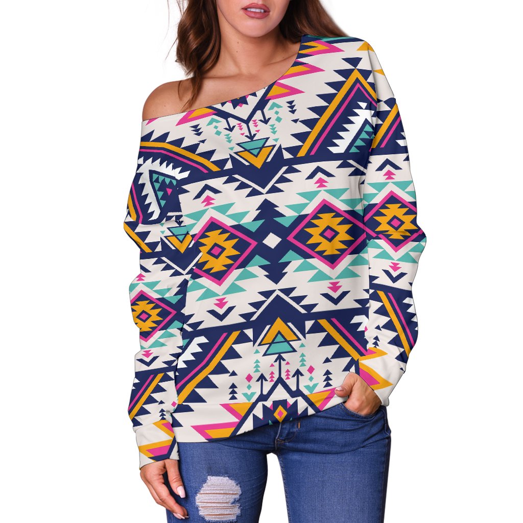 Tribal Aztec Native American Off Shoulder Sweatshirt