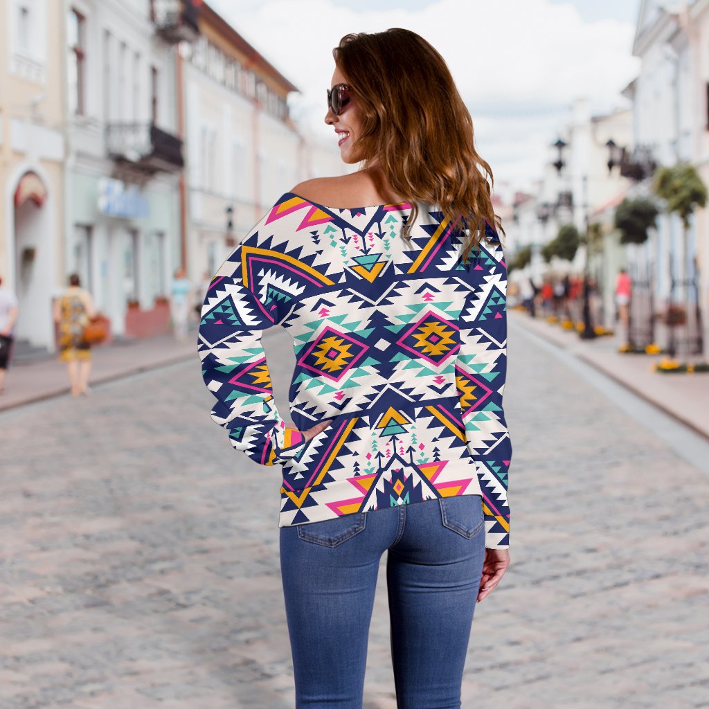 Tribal Aztec Native American Off Shoulder Sweatshirt